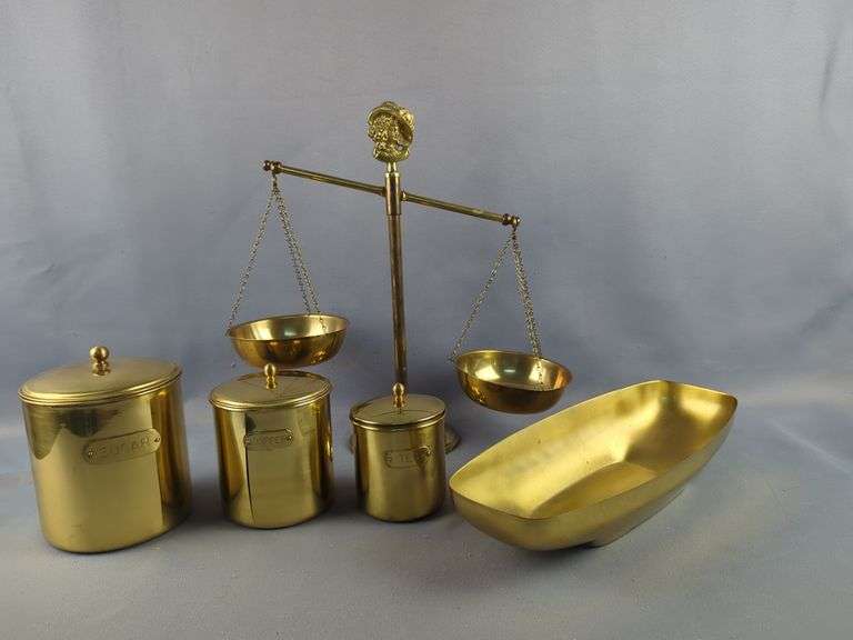 Brass Scale with Canisters and Tray