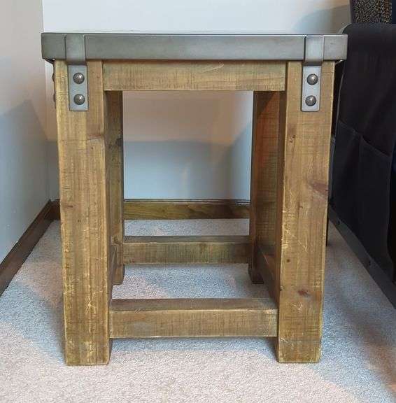 Restoration Hardware Wood and Metal Side Table, See Lot 214 For Matching Item