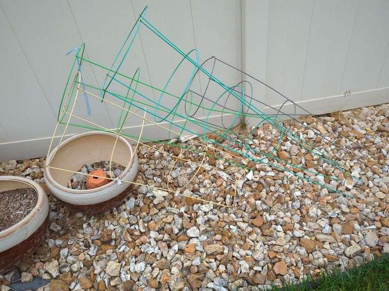 Assorted Ceramic Garden Pots Including Tomato Cage