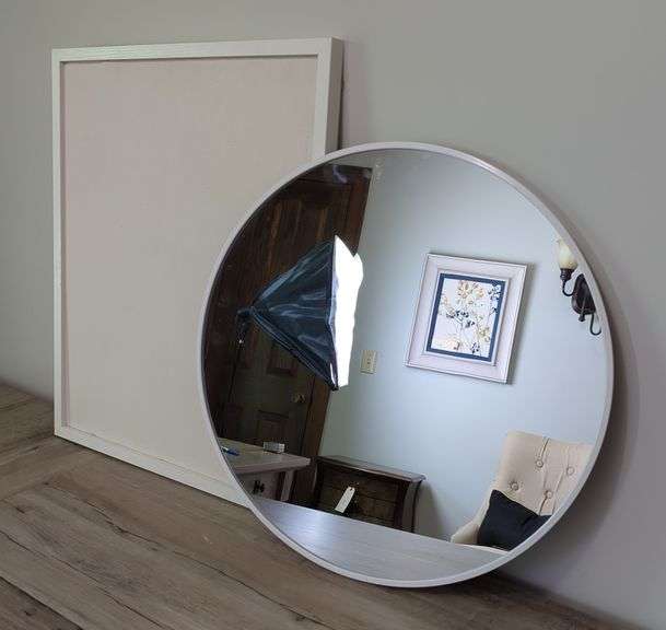 Round Framed Mirror and Framed Bulletin Board, 20-24"
