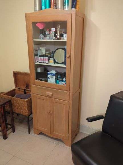 Freestanding Wood Storage Cabinet with Glass Door, Contents NOT Included, Friday Pick Up ONLY