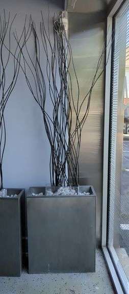 Modern Metal Planter with Decorative Branches And Stone Filler, 7', (Planter, 27.5")
