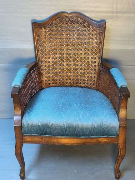 Wicker Back Armchair with Upholstered Seat