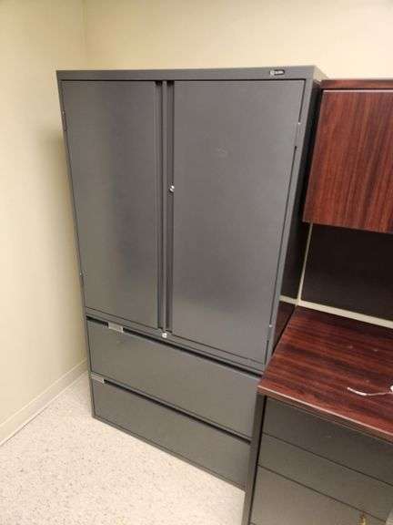 Global Metal Cabinet With 2 Drawer Lateral File Cabinet on Bottom, 65.5" x 36" x 18"