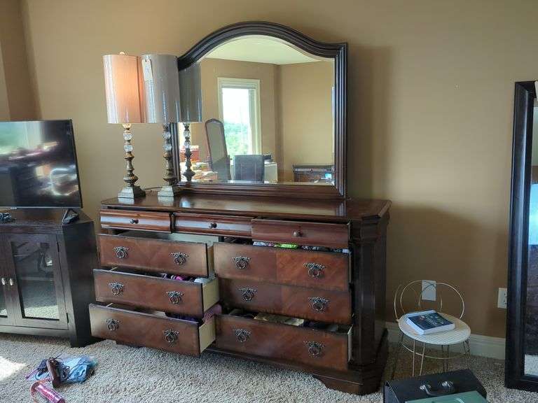 Wood Dresser With Framed Mirror