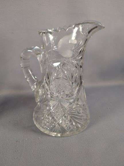 Crystal Cut Glass Pitcher, Creamer, Sugar Bowl, And Glasses