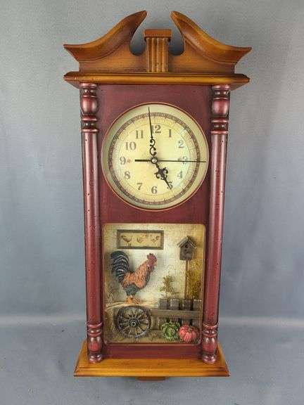 Decorative Farmhouse Style Wall Clock with Rooster Scene