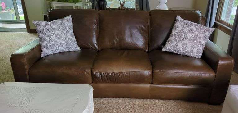 Leather Three-Seat Sofa with Pillows