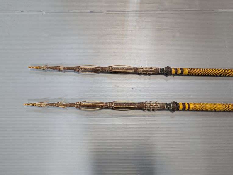 Tribal Style Spears With Woven Casing Over Shaft, 7' Long
