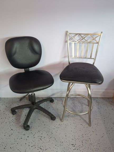Office Chair and Brushed Steel Swivel Stool
