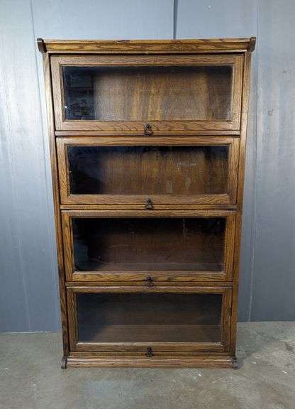 Four-Tier Wood Barrister Bookcase with Glass Fronts