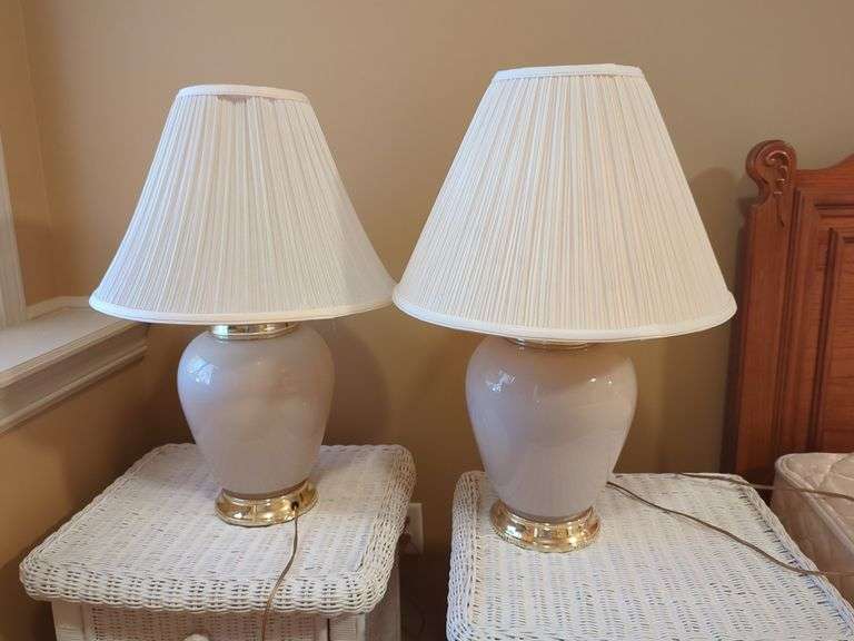 Ceramic Lamps with Pleated Shades, Qty 2