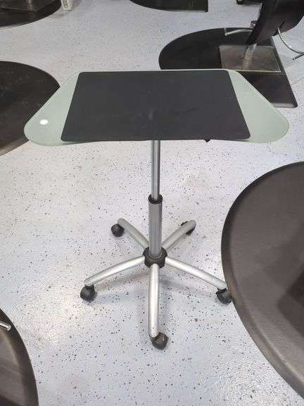 Jewell Adjustable Height Rolling Salon Table with Frosted Glass Top