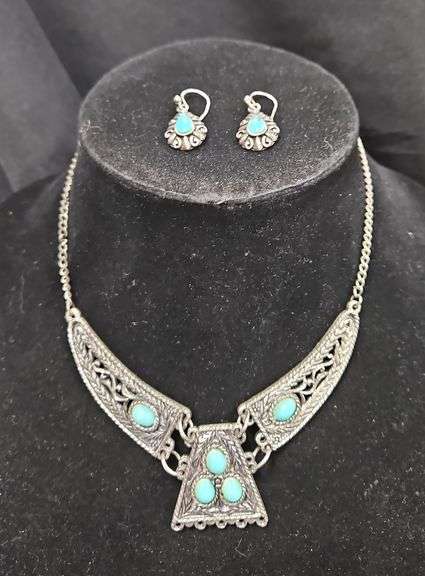 Sterling Silver and Turquoise Necklace and Earring Set
