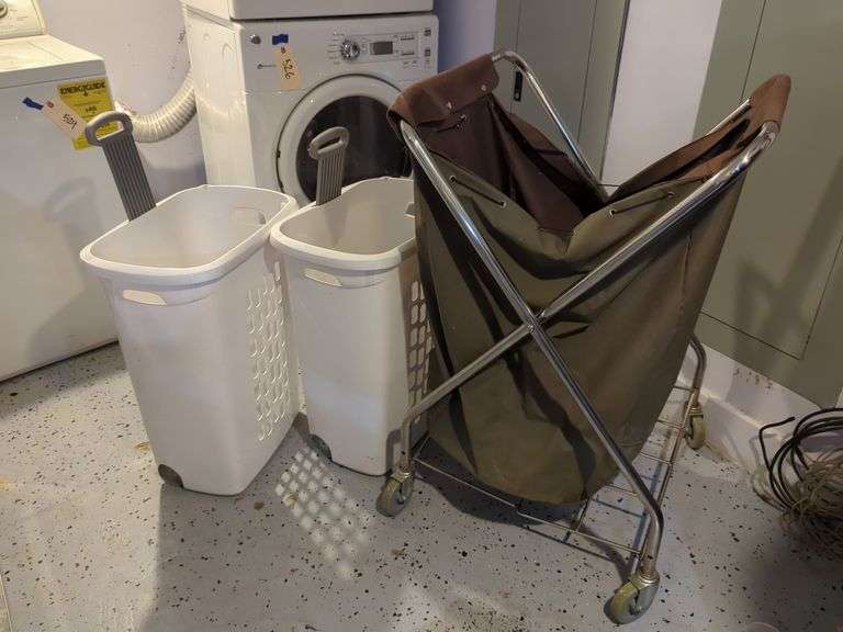 Laundry Day Rolling Cart and Two Plastic Baskets