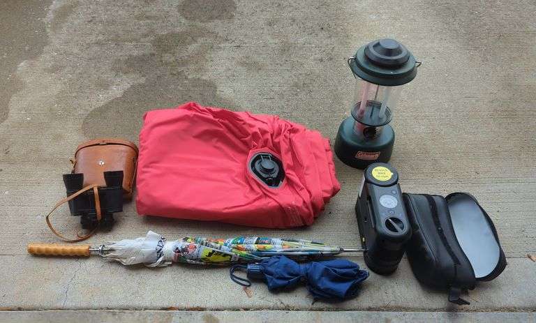 Coleman Lantern, Binoculars, and Car Emergency Kit