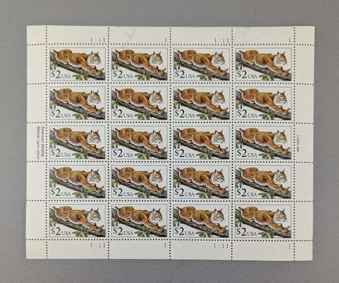 US Postage Stamps - $1 Saratoga & $2 Bobcat