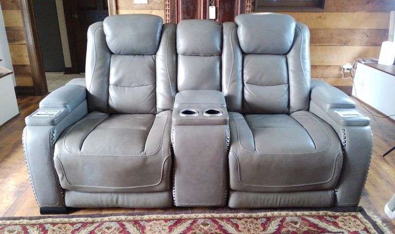 Powered 2-Seat Leather Home Theater Recliner with Console