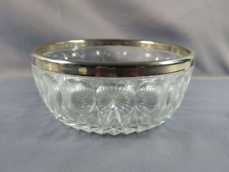 Cut Glass Serving Ware With Silver Toned Rims