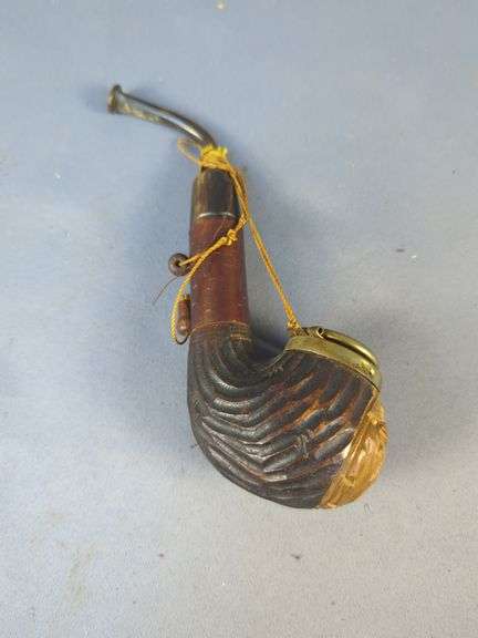 Carved Wood Tobacco Pipe with Lid