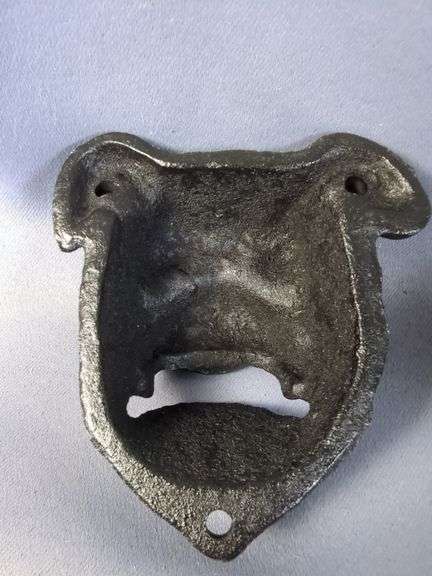 Cast Iron Dog Statue, Horse Figurine, Frog Trivet, and Bulldog Bottle Opener