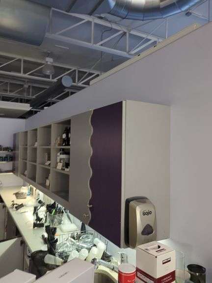 Salon Shelf With Enclosed Cabinet Ends, Bidder Responsible For Proper Disassembly And Removal, Pick Up Last Day Of Load Out ONLY, Contents Not Included