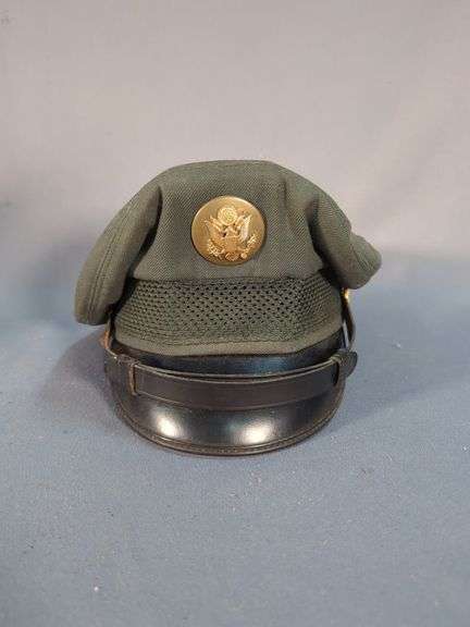 Post WWII US Army Senior Officer's Visor Cap, US Army M-1952 Vietnam Era Dress Cap, And US Army Service Cap