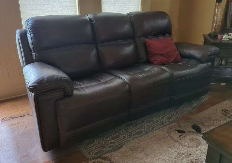 Leather Three-Seat Reclining Sofa with USB Ports