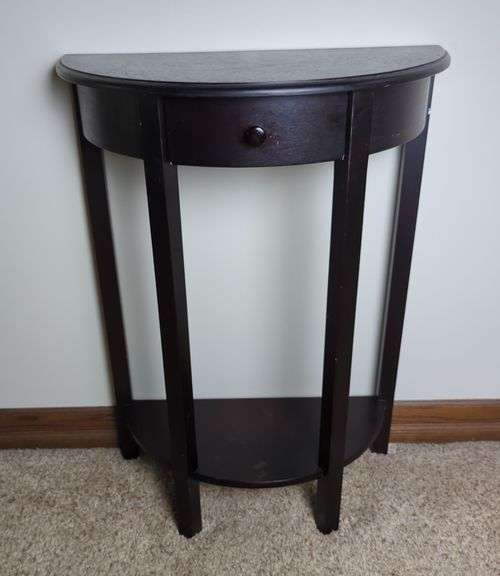 Dark Wood Half-Moon Entryway Table With Drawer