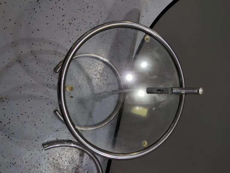 Circular Chrome and Glass Adjustable Height Tables, Qty 2