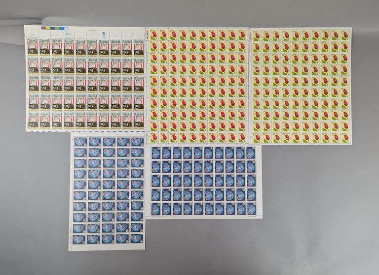 U.S. Postage Stamp Sheets: Eagles, Tulips, and Heart/World