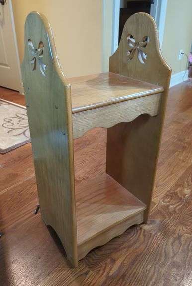 Wood Bedside Table with Shelf And Cutout, 32" x 15" x 12"