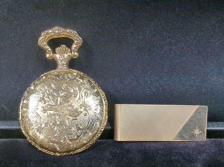 Mens 14k GF Money Clip and Newport Quartz Pocket Watch