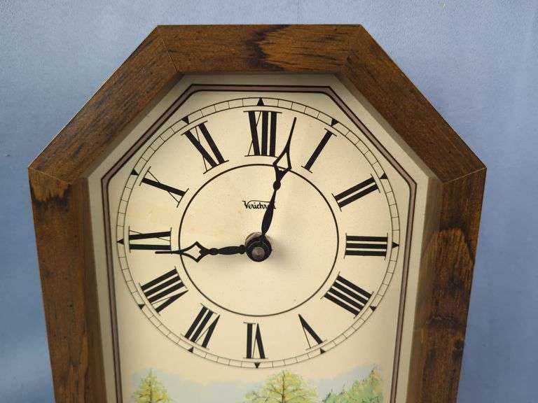 Verichron Wooden Framed Wall Clock with Cabin Scene, 12" x 8.5"