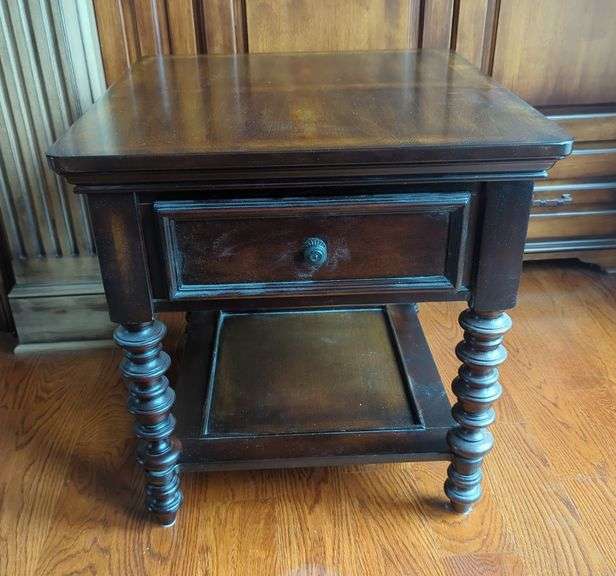 Wood End Table with Drawer and Bobbin Legs