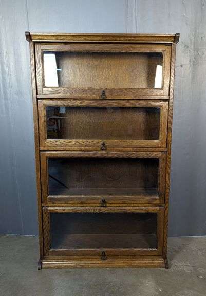 Four-Tier Wood Barrister Bookcase with Glass Fronts