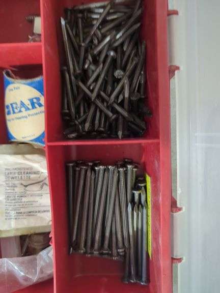 Two Organizer Boxes Filled with Screws, Nails and Hardware