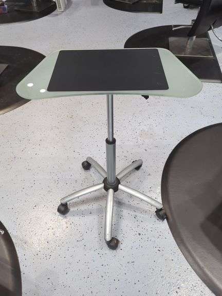 Jewell Adjustable Height Rolling Salon Table with Frosted Glass Top