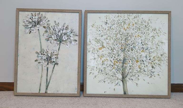 Framed Floral and Tree Prints, Qty 2