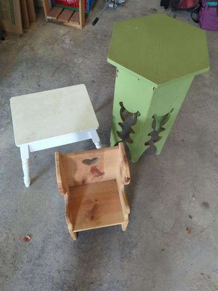 Wood Furniture Including Step Stool, Chair and Storage Table