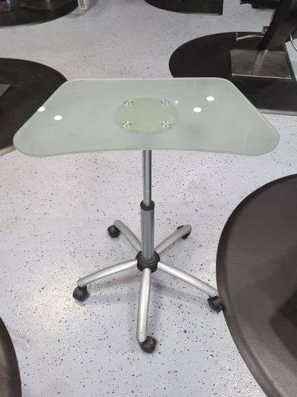 Jewell Adjustable Height Rolling Salon Table with Frosted Glass Top