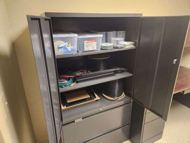 Global Metal Cabinet With 2 Drawer Lateral File Cabinet on Bottom, 65.5" x 36" x 18"