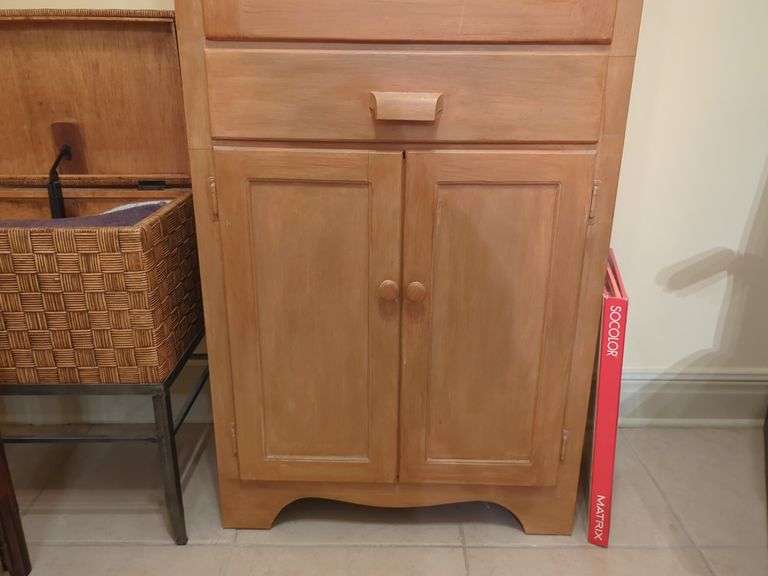 Freestanding Wood Storage Cabinet with Glass Door, Contents NOT Included, Friday Pick Up ONLY
