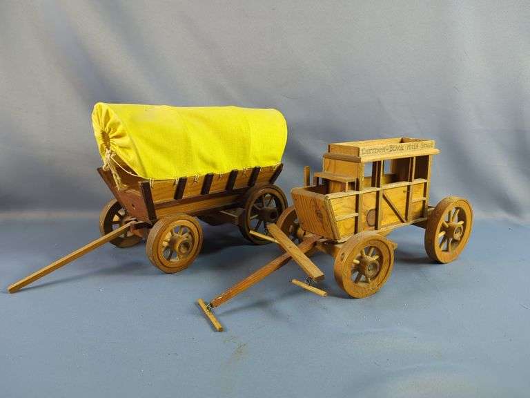 Handcrafted Wooden Covered Wagon and Stagecoach Models