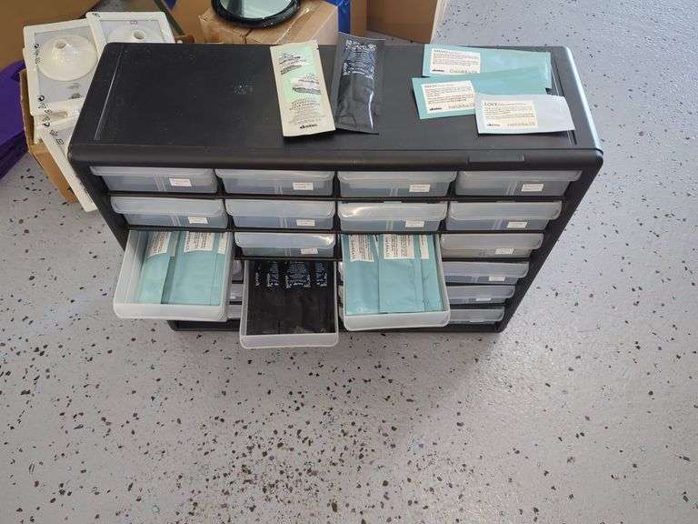 Davines Hair Care Product Samples In 30 Drawer Plastic Storage Cabinet