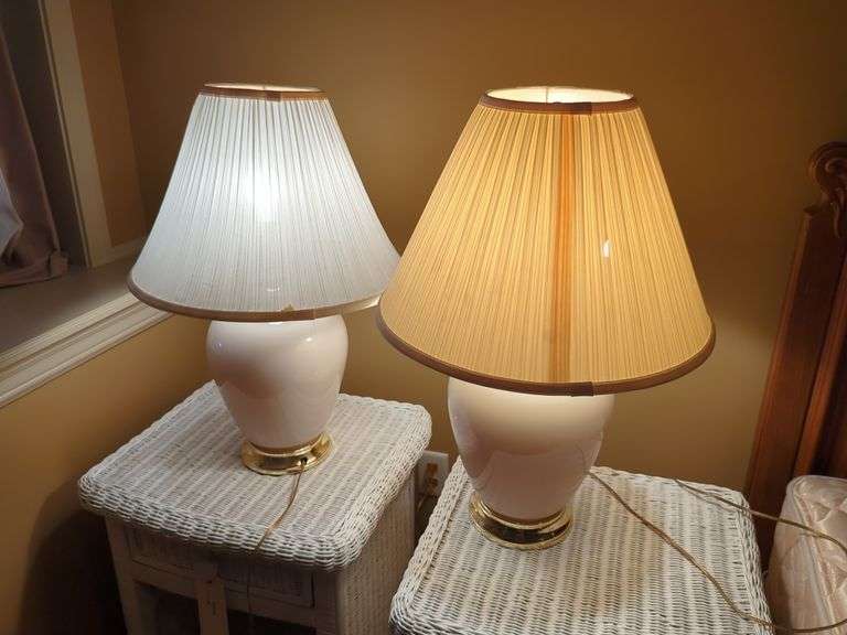 Ceramic Lamps with Pleated Shades, Qty 2