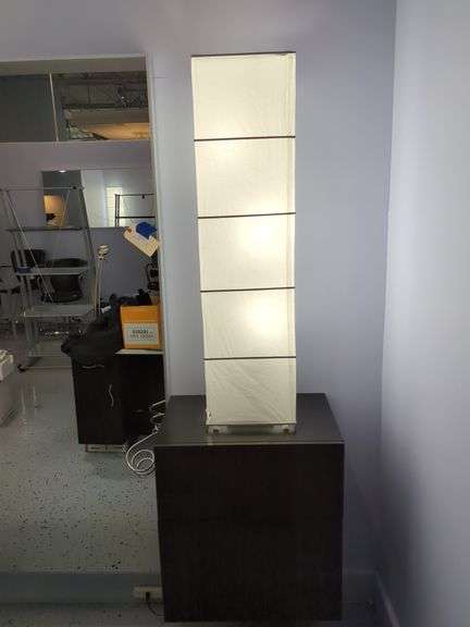 Modern Paper Tall Floor Lamp And Floating Cabinet, Bidder Responsible For Proper Removal,  Cabinets are Mounted To Wall.