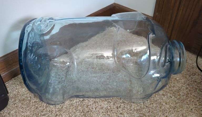 Glass Piggy Bank Marked "This Little Piggy Went To Market"