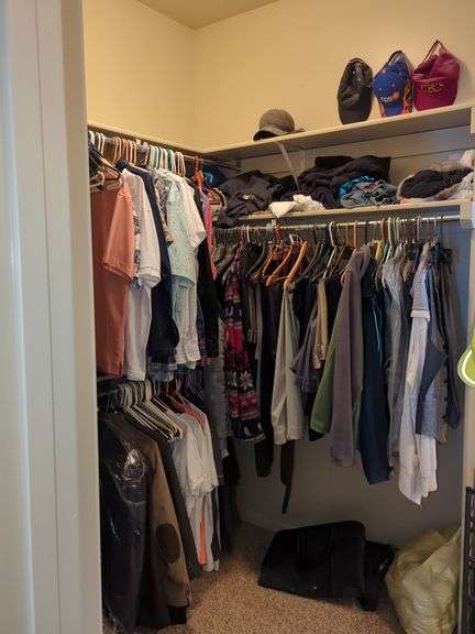 Men's Clothing Including Hats, Ties, Pants, Shirts, Magic Wire Whisk, Backpack And More, Contents Of Left Side Of Closet