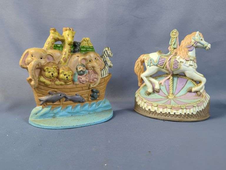 Cast Iron Noah's Ark And Carousel Horse Door Stopps